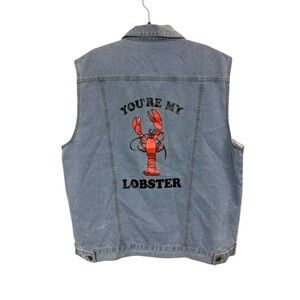 Friends You're My Lobster Women's XL Denim Jean Vest 100% Cotton Pockets Blue